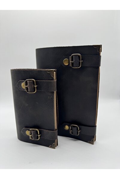 LAYDA 100% Genuine Leather Vintage Notebook Set of Two Black Large/Medium Size