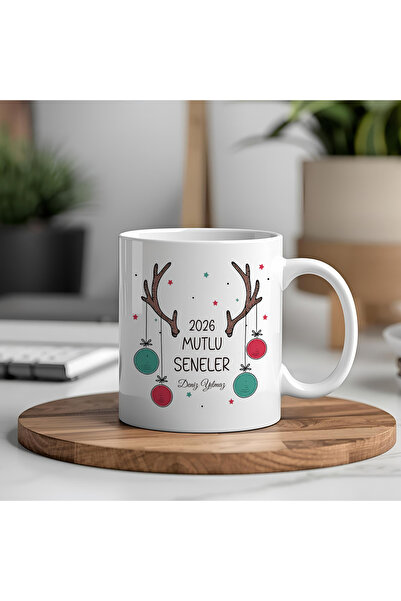 artemoris Yeni Yıl Hediyesi Kişiye Özel Kupa Bardak, Geyikli Yılbaşı Tasarım, İsimli Kupa Bardak