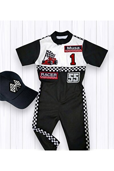 Mum Design Gifts SİYAH KISA KOLLU YARIŞÇI KOSTÜMÜ/ FORMULA F1