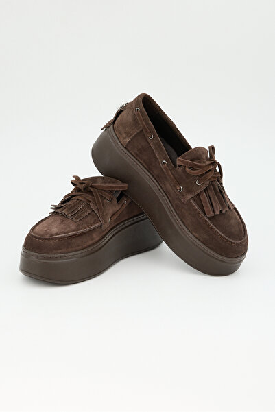 Jande Kadın Süet Püskül Detaylı Platform Loafer – Kahverengi Hakiki Deri