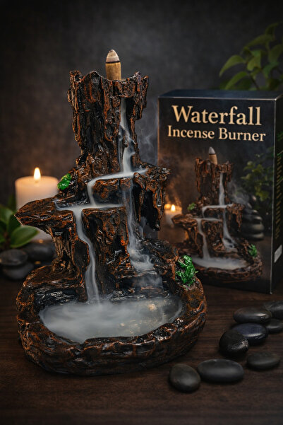 ARUZEN Seramik Şelale Aromaterapi Geri Akışlı Tütsülük | Dekoratif Duman Şela...