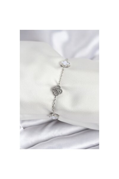 Twin Store 316L Steel Silver Color White and Zircon Stone Baby Boy Clover Wom...