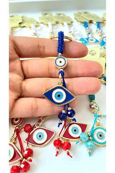Cassime سلسلة مفاتيح مطرزة بخرز العين الزرقاء على شكل بيضاوي
