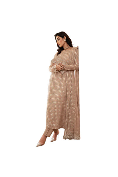 MYSMAR Gold Faux Georgette Kurti Pant Set - HRT6321 | Gold