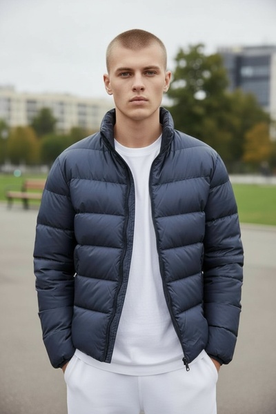 FİLİNTA AHMET Erkek Lacivert Şişme Mont – Dik Yaka, Hafif ve Sıcak Tutan Kışl...