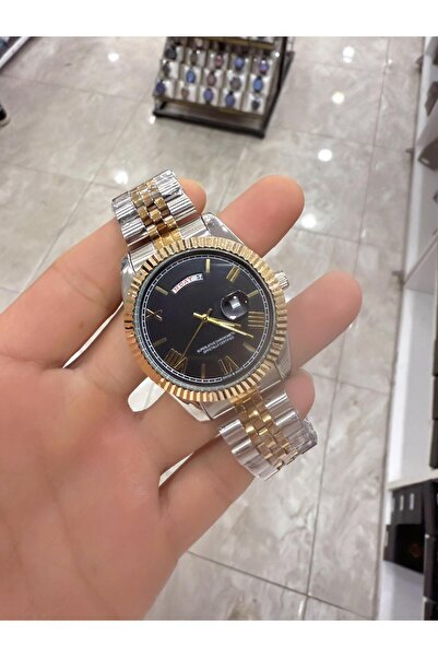 LOOQ ساعة يد رجالية بتقويم مزدوج وأرقام رومانية