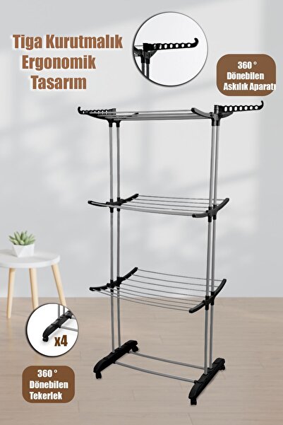 ozbience 3 Katlı Tekerlekli Çamaşır Kurutmalığı, Pratik ve Şık Tasarım