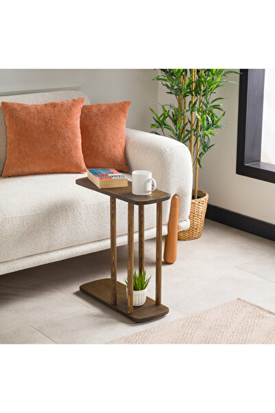 furnirem Masif Çam Ahşap Modern C Sehpa | Koltuk Yanı Yan Sehpa 49x19 cm Koyu...