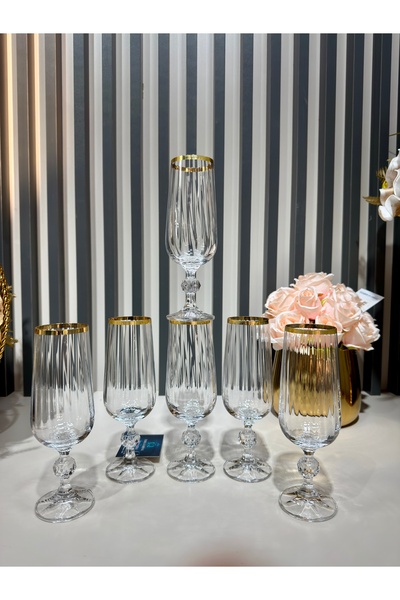 Vakıf home Bohemia Kristal 24 K Parlak Yaldız Ayaklı Kahve Yanı Su Bardağı