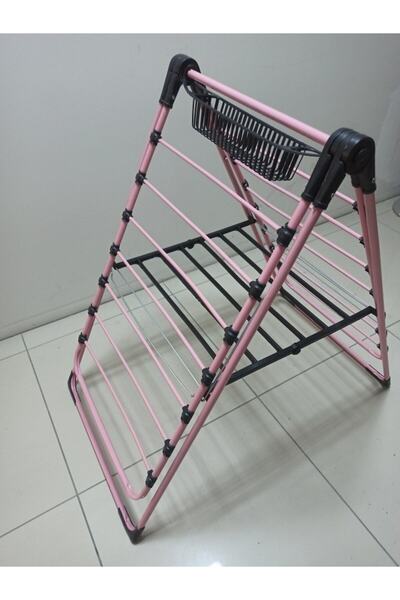 ozbience Kalın Telli Pembe Çamaşır Kurutmalık Kanatlı Sepetli