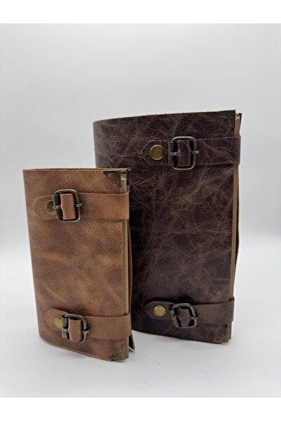 LAYDA 100% Genuine Leather Vintage Notebook Set of Two Bitter Brown Large/Med...