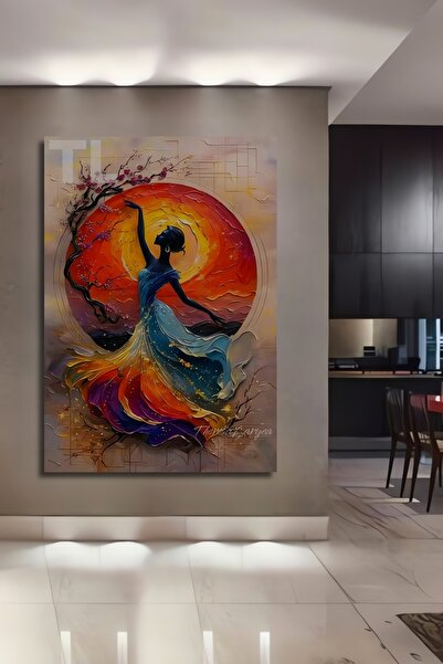 Teona Ahşap Dans Eden Kadın Yağlı Boya Görünümlü Dekoratif Ahşap Ev,Antre,Sal...