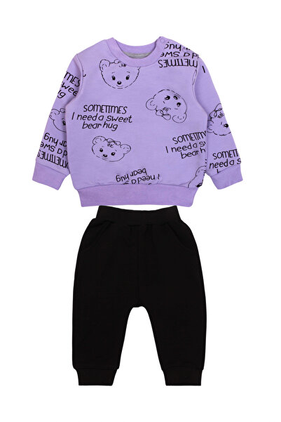 MODJEANS Compleu copii, MODJEANS, set 2 piese, imprimeu urs, lila, bumbac, 80 CM