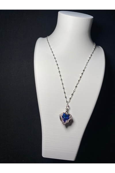 HİİS Okyanusun kalbi mavi mor yansımalı silver Çelik kolye