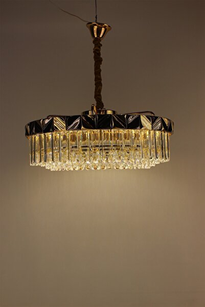 GN GEN AYDINLATMA Siyah Gold Detaylı Lüks Kristal Avize - 3 Renk LED'li Moder...