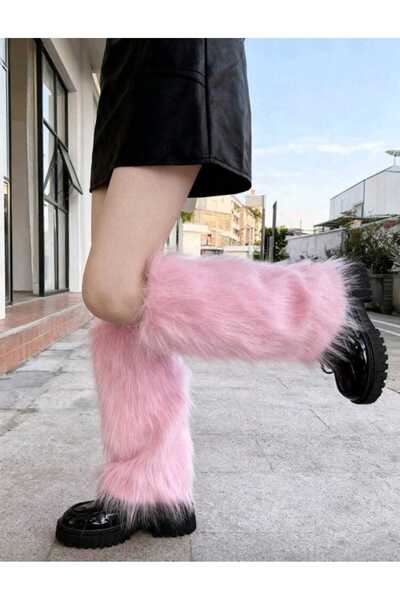 vanilkie Pembe Renk Peluş Kürk Tozluk Uzun Tüylü Standart Beden 35 Cm