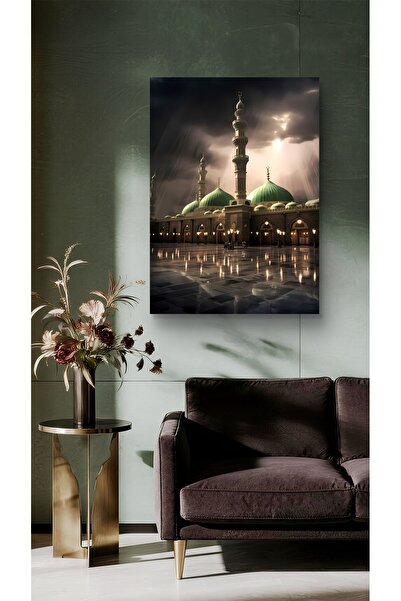Arzande Yağmur Altında Mescit Dikey Metal Tablo Gizli Arka Profil Havada Asıl...