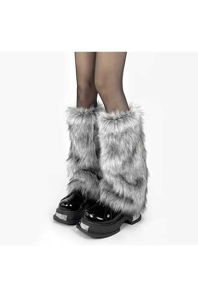 vanilkie Grey Color Plush Fur Leggings Long Furry Standard Size Y2K Leggings