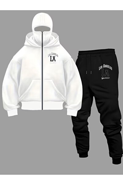 LAYORA Men's Casual Sports Two Piece Set - K Hooded Zippered Sweatshirt Printed