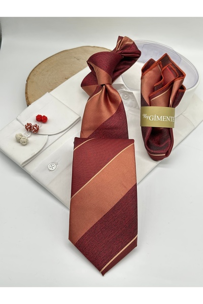 Gutiero ربطة عنق كلاسيكية مخططة باللون البرتقالي الداكن