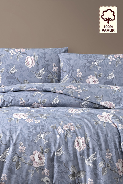 CAQQA %100 Pamuk İbiza İndigo Çift Kişilik Nevresim Takımı