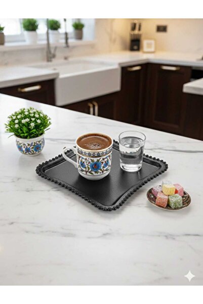 EBA HOME 6 Pieces Decorative Tea Coffee Presentation Tray Mica Crystal Black ...
