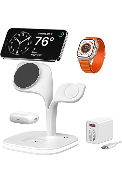 Kipgsm MagSafe Uyumlu 3in1 Kablosuz Şarj Standı|İPhone Android Apple Watch Ai...