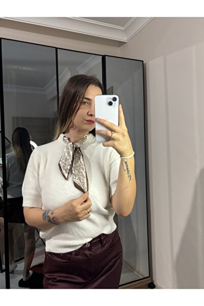 ELA Collar Scarf Detail Short Sleeve Knitwear Sweater