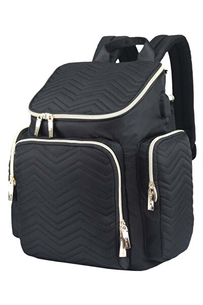 Little Story Georgia Diaper Bag with Changing Pad and Stroller Hooks - Black
