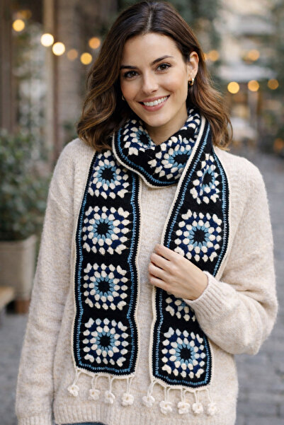 KM El Örgüsü Şık Tasarım Atkı – 170 x 16 cm | El Emeği, Özgün Desen