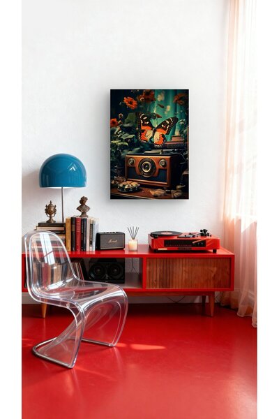 Arzande Çiçeklerin Kamerası Dikey Metal Tablo Gizli Arka Profil Havada Asılı Modern Tasarım