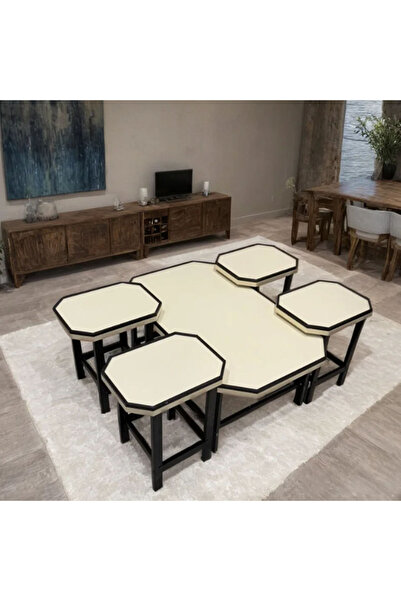 Tasamem Dafia Turkish wooden sofa table set, 5 pieces