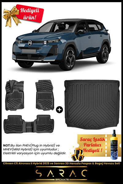 SRCMATS Citroen C5 Aircross II Hybrid 2025 ve Sonrası 3D Havuzlu Paspas & Bag...