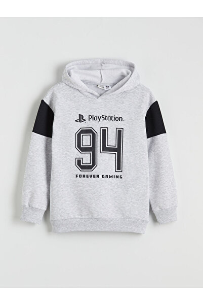 LC Waikiki LCW Kids Gri cu glugă Playstation cu imprimeu Swea pentru băieți t...