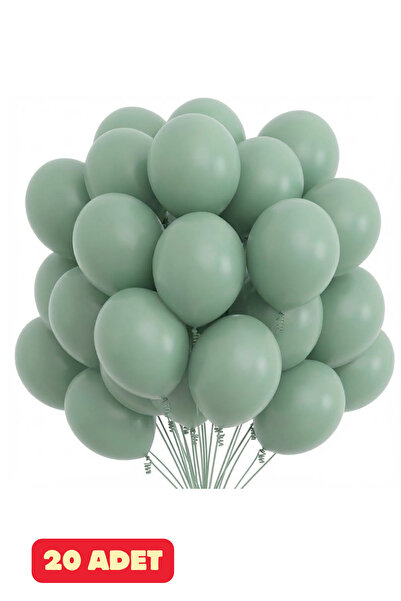 Baloncu Nene 20 Adet Okaliptus Yeşili Pastel Balon Doğum Günü Kutlama Sürpriz...