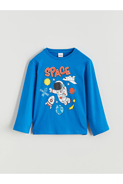 LC Waikiki Set de pijamale pentru copii LCW Kids Blue Crew Neck pentru băieți