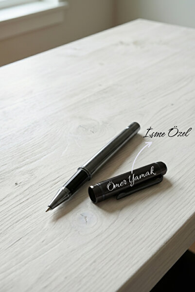 Giftino İsme Özel Lüks Füme Renk Metal Roller Kalem İmza Kalemi Tükenmez Kale...