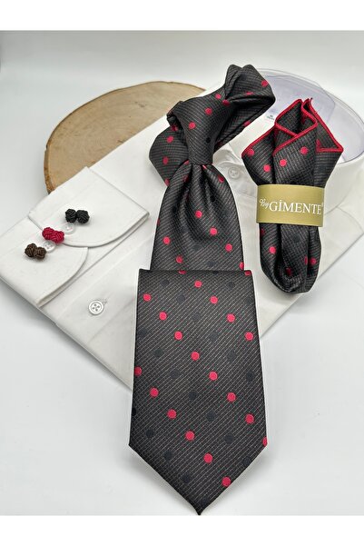 Gutiero ربطة عنق كلاسيكية منقطة باللون الأسود مع مناديل