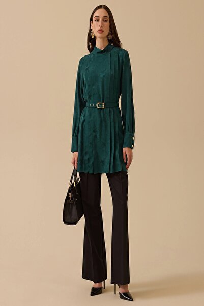 Rain and River kemer detaylı pliseli jakarlı tunik