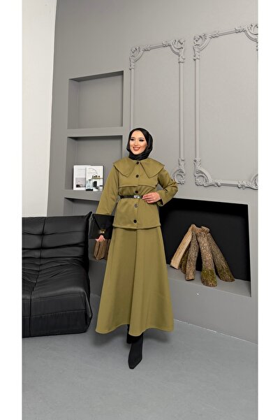 VOLT CLOTHİNG Shirt with Collar and Button Detail on the Front, Suit with Skirt