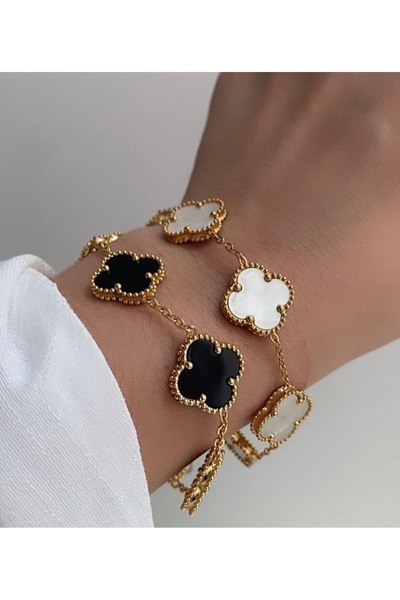 bs bellss accessory Stainless Steel Çelik Yonca Model İkili Bileklilik (2 Ade...