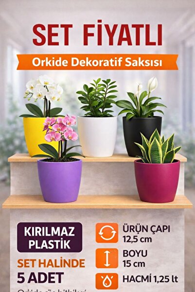 Plant Home Power Mix 5’li Orkide Dekoratif Saksı Seti 1,25 L – Kırılmaz Plast...