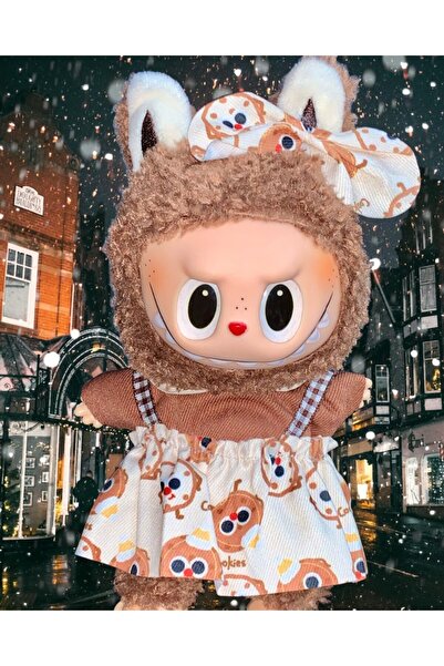 OEM Jucarie de plus breloc - tip Labubu - 15 cm - imbracat in rochita colorata