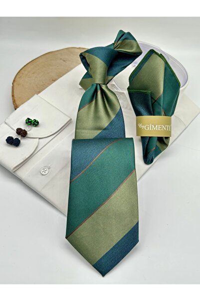 Gutiero ربطة عنق كلاسيكية مع منديل مخطط باللون الأخضر