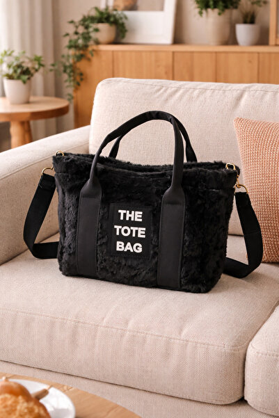 Merve İzmirli Kadın Yazılı Kalın Askılı Kürklü Peluş Çapraz Çanta