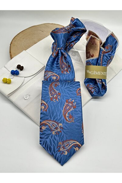 Gutiero Classic Tie with Blue Paisley Patterned Handkerchief