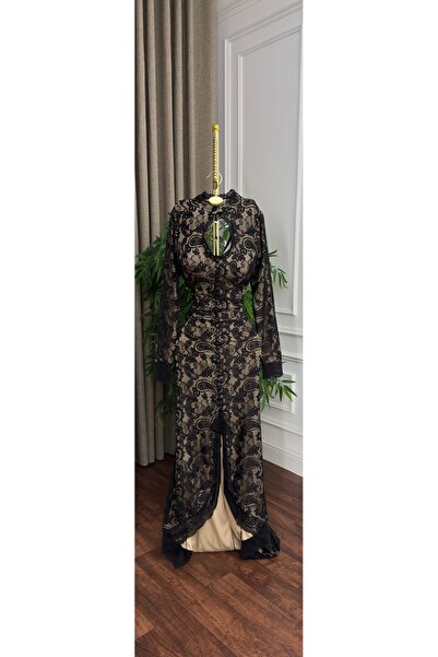 Diva style فستان سهره اسود دانتيل مبطن بيج