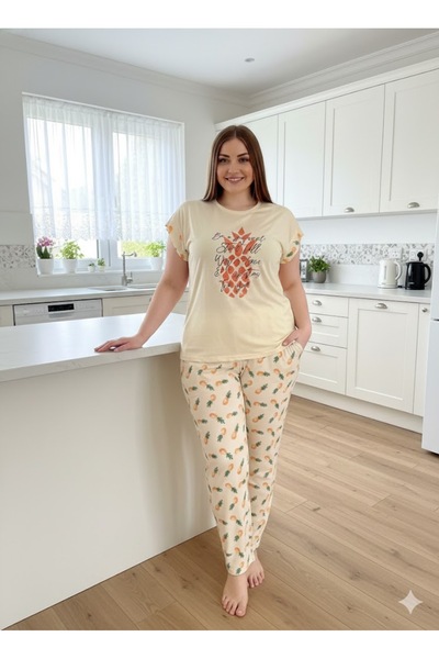 İpek Women's Short Sleeve under Long Plus Size Pajamas Set