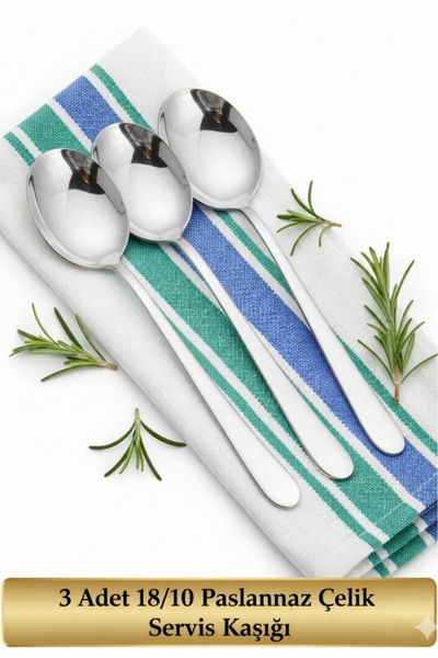 BRE HOME 3’lü Servis Kaşığı Seti - 18/10 Paslanmaz Çelik – Salata Sunum Kaşığ...