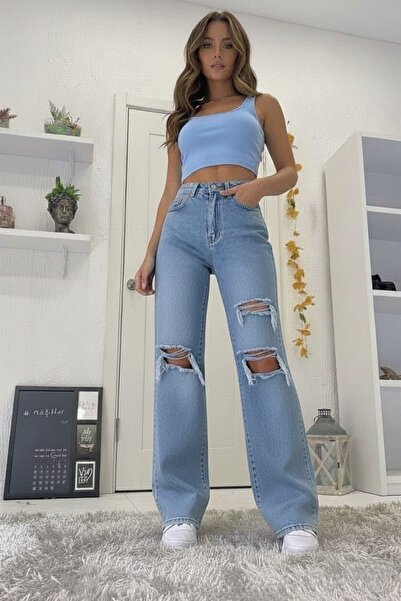 NWC Love 90`S Stretch Fabric Casual Women's Black 3 Ripped Super High Bel Wid...